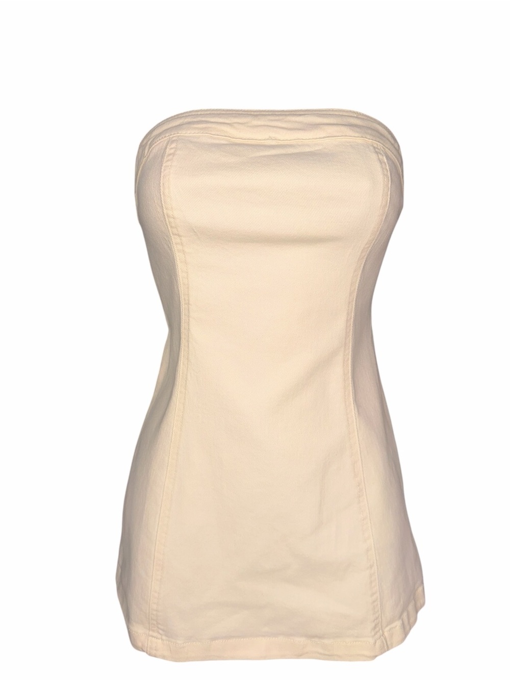 Emerson Lang Cream Denim Strapless Corset Mini Dress Y2K Size M